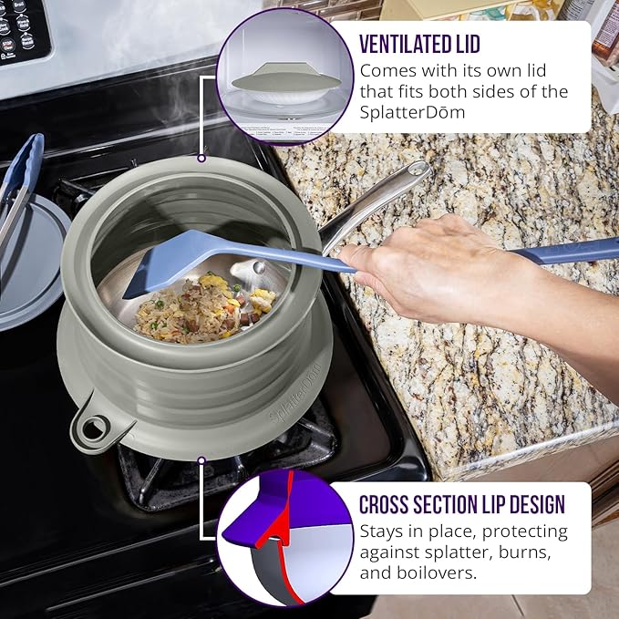 L.I.Q Silicone Splatter Guard – Fits 8 and 10 Inch Pots – Microwave Safe and