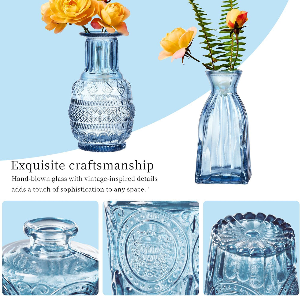 Glass Bud Vases Set of 64 - Blue Assorted Small Mini Glass Vases for Flowers,...