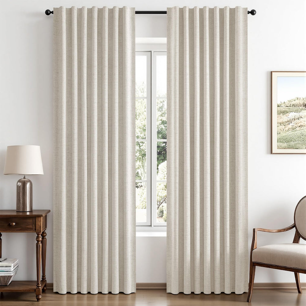 MIULEE 100% Blackout Linen Curtains for Bedroom 42 x 84 Inch Birch 2 Panels