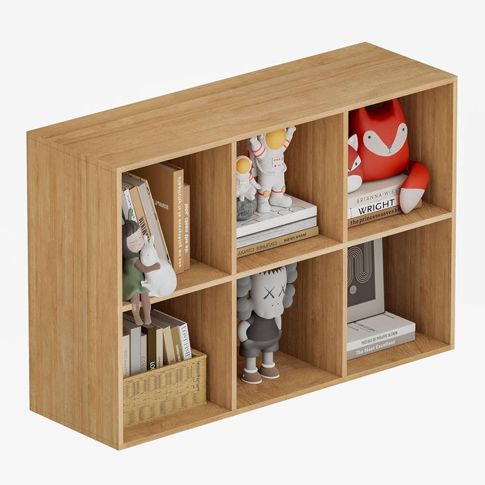 Book Shelf, Wooden Cube Storage Organizer with 11" Open Cubes, Stackable Modular Bookcase for Room Divider Storage, 2 Tier Bookshelf for Living Room, Bedroom, Office (Oak, 6-Cube)