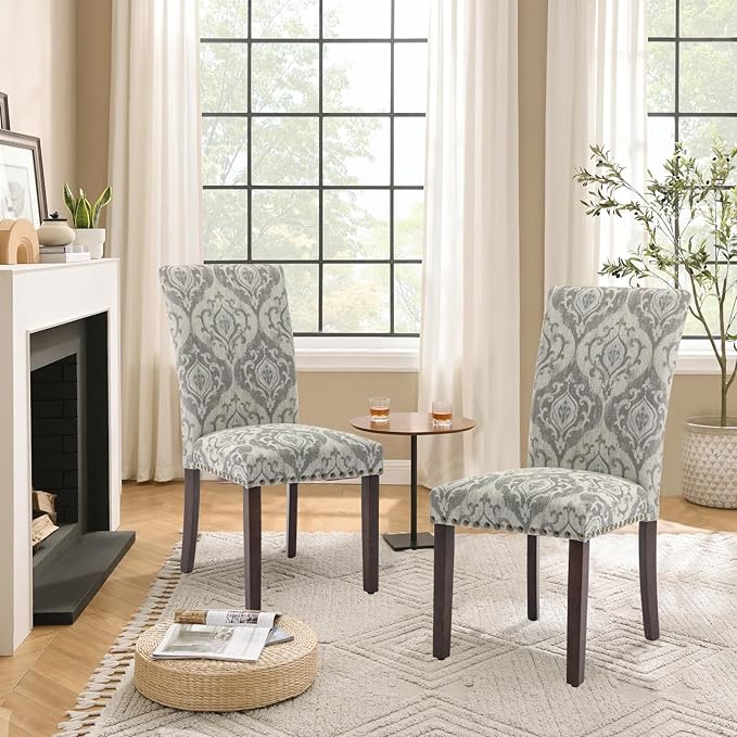 Parsons Dining Chairs Set of 6, Upholstered Nailhead Dining Room Kitchen Side...