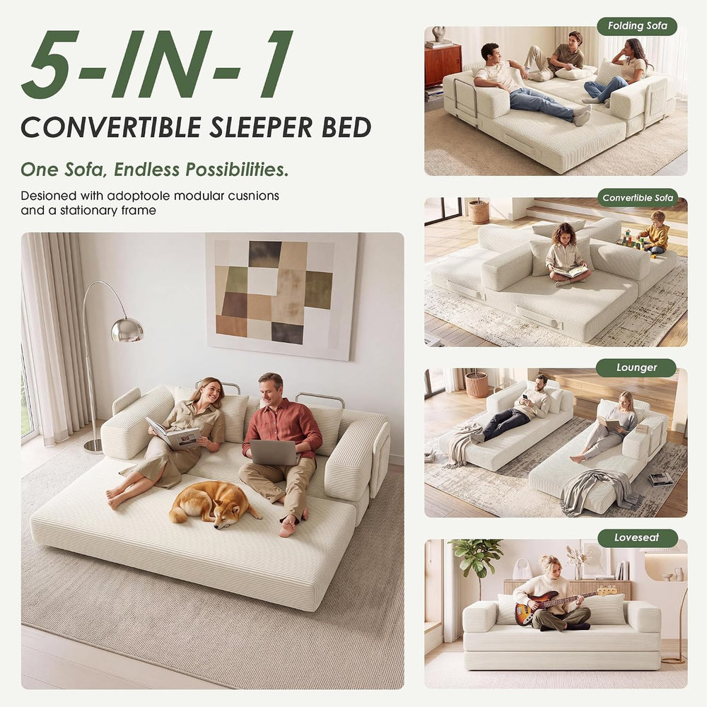 78" 5-in-1 Convertible Futon Sofa Bed, Boneless Couch for Living Room