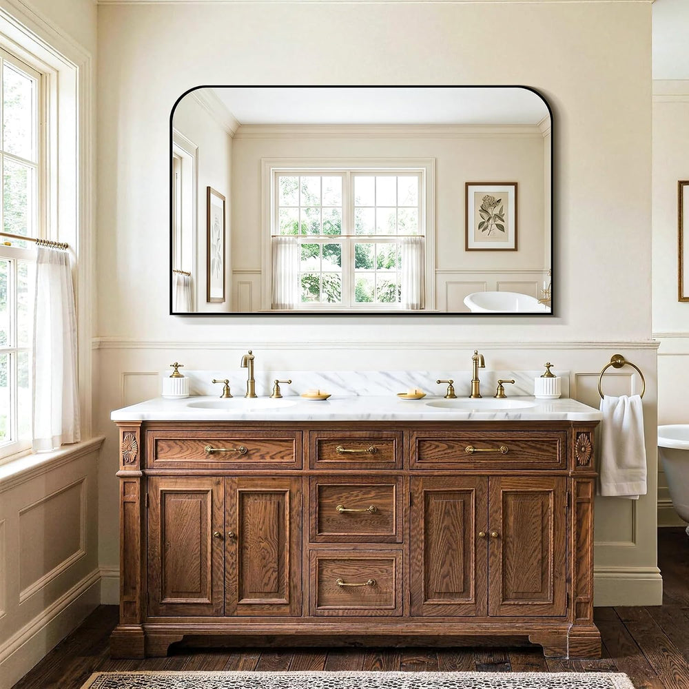 Black Bathroom Vanity Mirror 50x30 Inch, Metal Framed