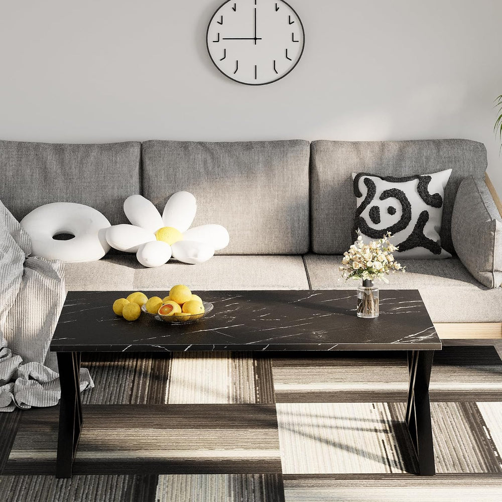 Wolawu Coffee Table Living Room Table Black Center Table, Simple Modern Faux ...