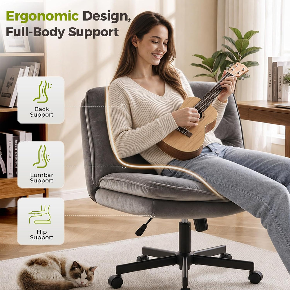 GTPLAYER Cross Legged Office Chair, Armless Desk Chair Cute Vanity Chair with...