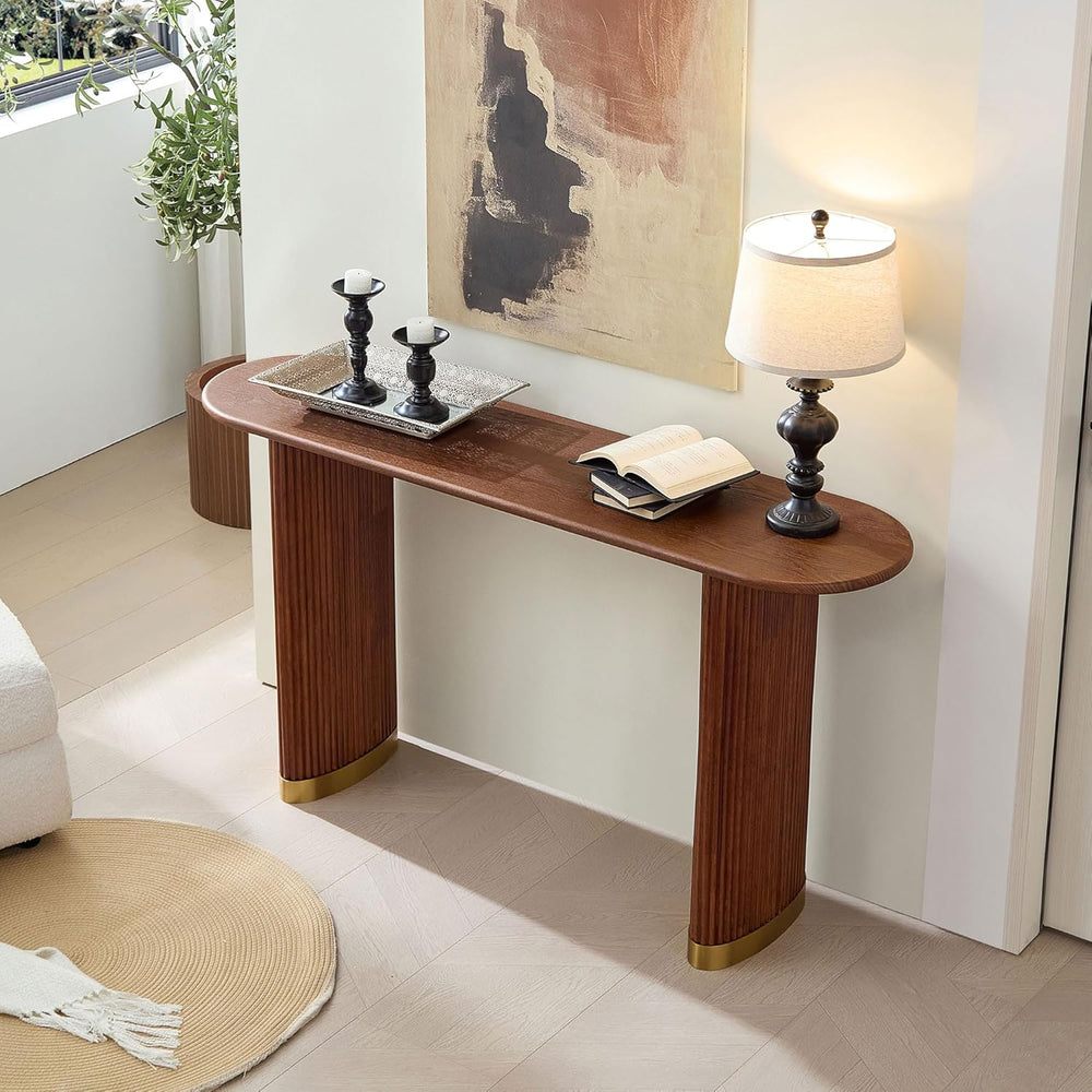 59.06" Narrow Console Table for Living Room with Unique Stainless Steel ...