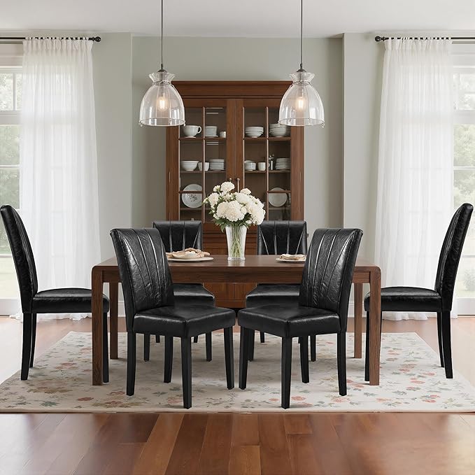 VECELO Upholstered Dining Chairs Set of 4, Modern PU Leather and Solid Wood L...