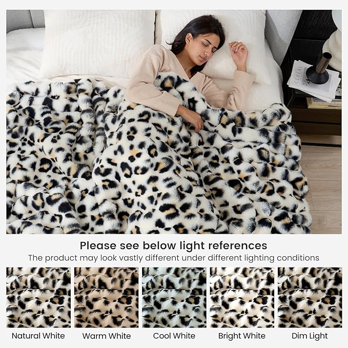 Cozy Bliss Leopard Print Faux Fur Throw Blanket