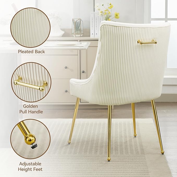 Velvet Dining Chairs Set of 4 Gold Legs,Upholstered Velvet Accent Chairs, Ple...