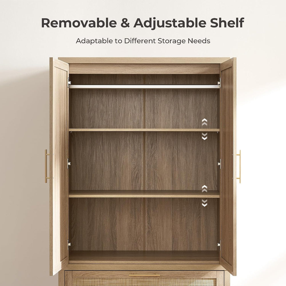 SICOTAS 71 inch Rattan Wardrobe Closet, Boho Armoire Wardrobe with Drawers