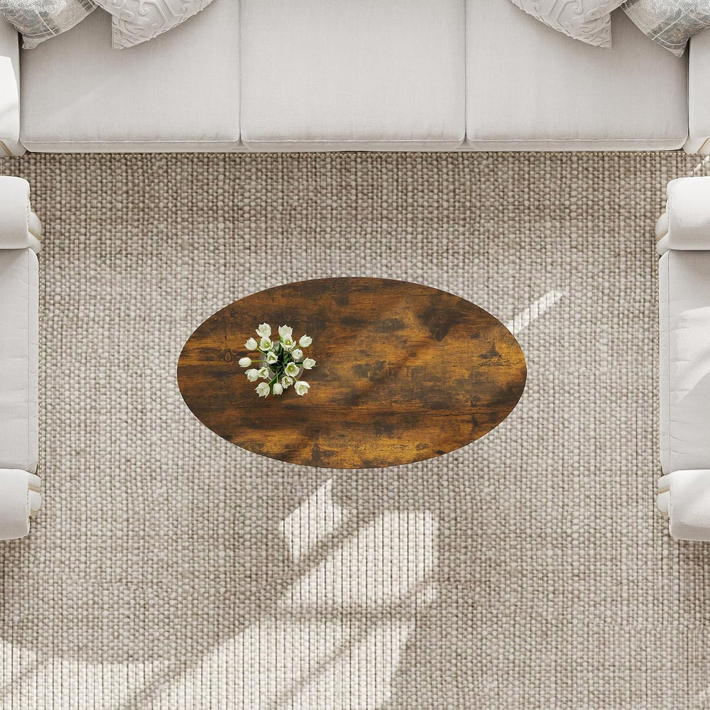 Manora Rustic Small Oval Coffee Table for Living Room, Narrow Wood Center Tab...