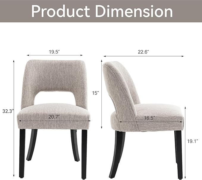 VKNOW Wooden Dining Chairs Set of 2, Modern Fabric Upholstered Dining Room Ch...