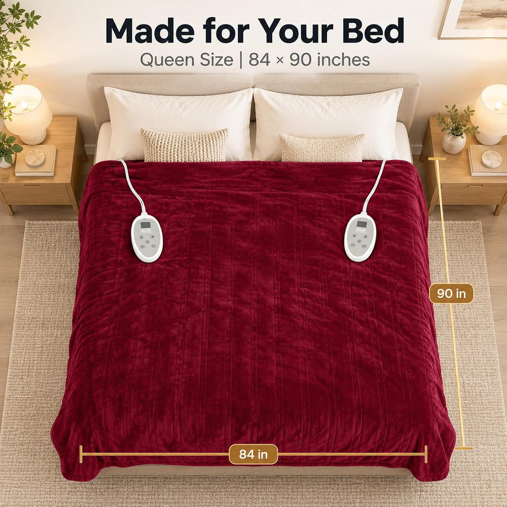 Queen Size Heated Blanket for Bed, Electric Blankets with Dual Controllers