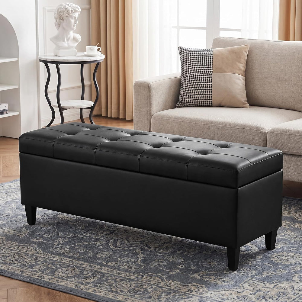 50.5 Inch Storage Ottoman Bench, Faux Leather Tufted Upholstered Bedroom Benc...