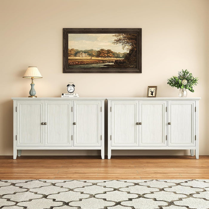 RoyalCraft Buffet Cabinet with Storage, Mid Century Modern Sideboard with 3 Doors, Wood Credenza Coffee Bar Cabinet, Console Table for Dining Room, Living Room, Kitchen, Hallway, Grayish-White