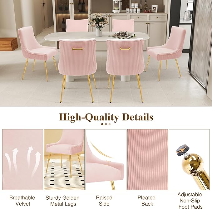 Velvet Dining Chairs Set of 4, Modern Upholstered Kitchen Chair with Pull Han...