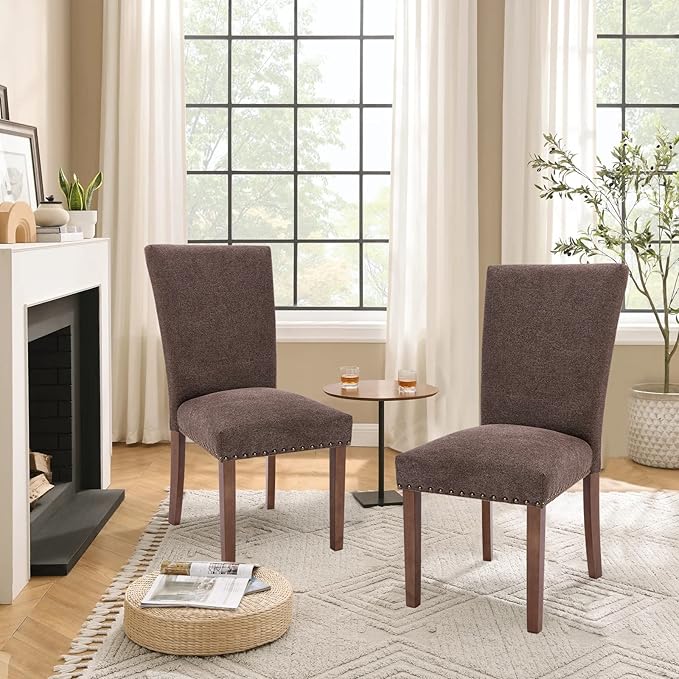Parsons Dining Chairs Set of 2, Upholstered Nailhead Dining Room Kitchen Side...