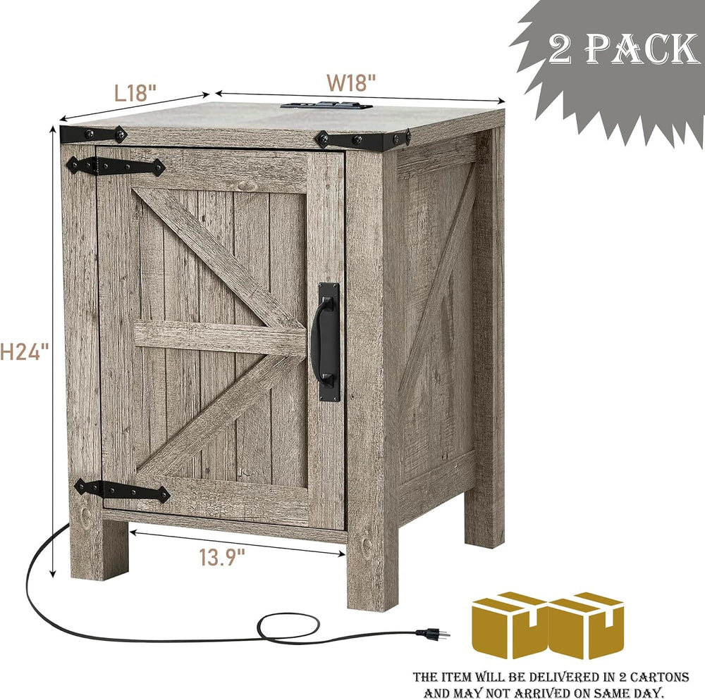 OKD 18" Farmhouse End Table Set of 2, Light Rustic Oak