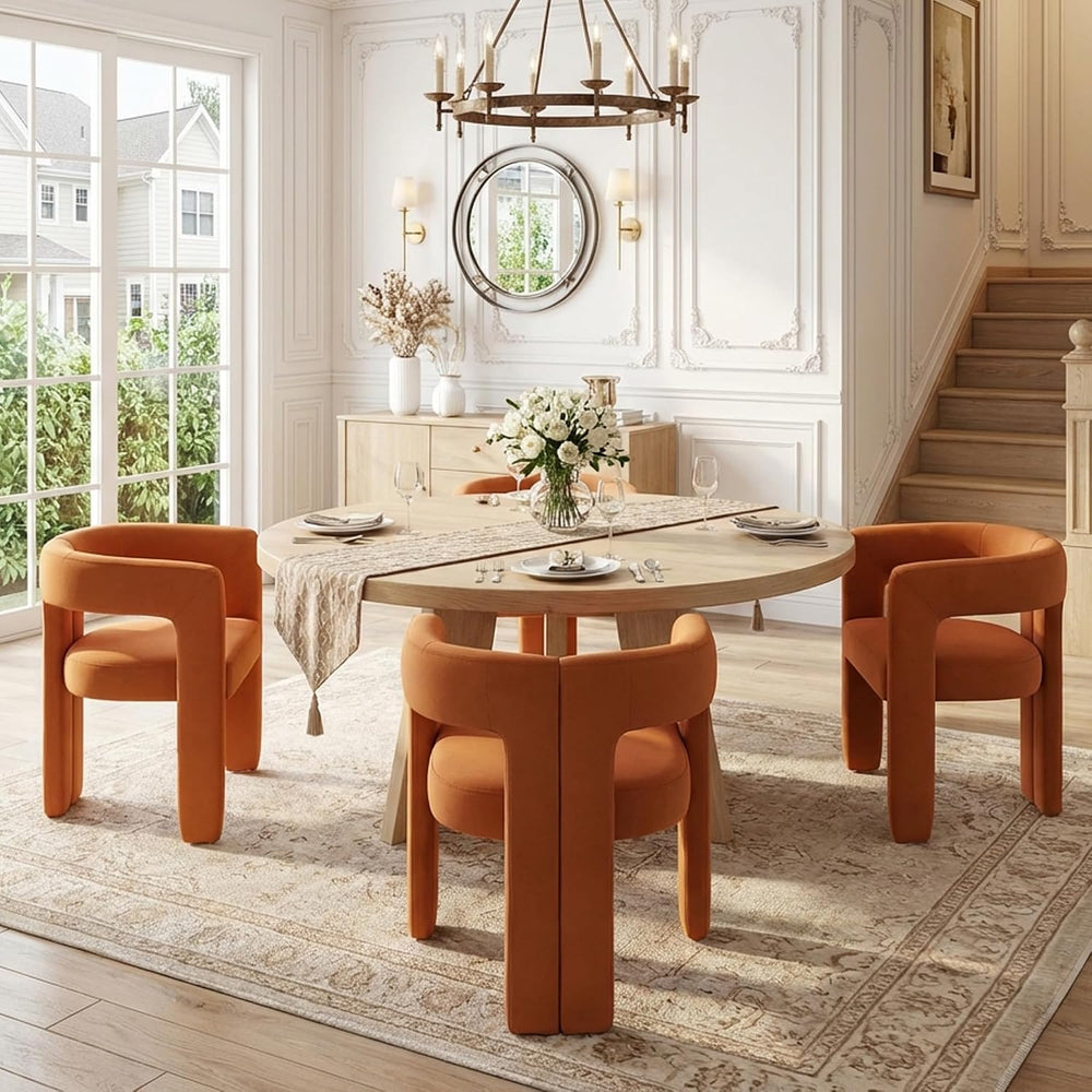 VESCASA Modern Barrel Dining Chairs Set of 4 with Open Back, Orange Velvet | ...