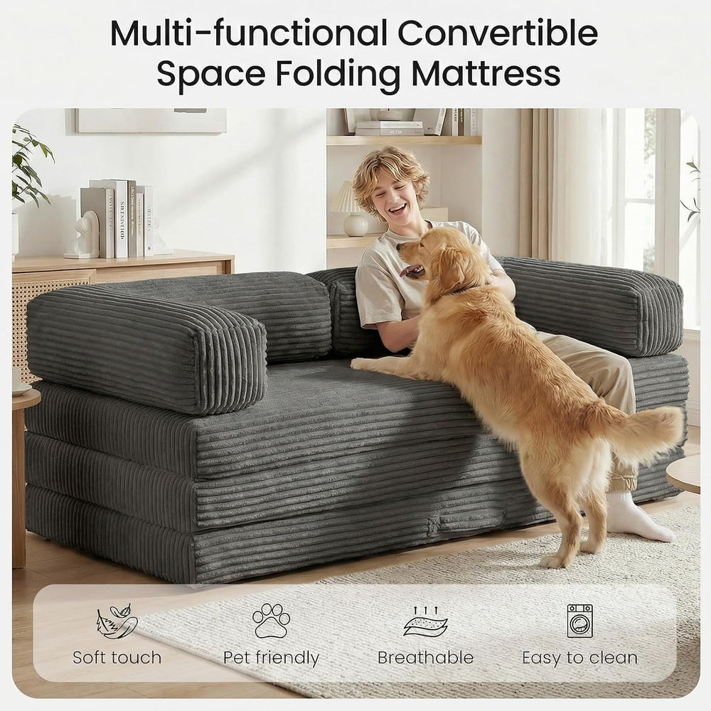 Erament Futon Sofa Bed, Convertible Tri-Folding Mattress Foldable with Remova...