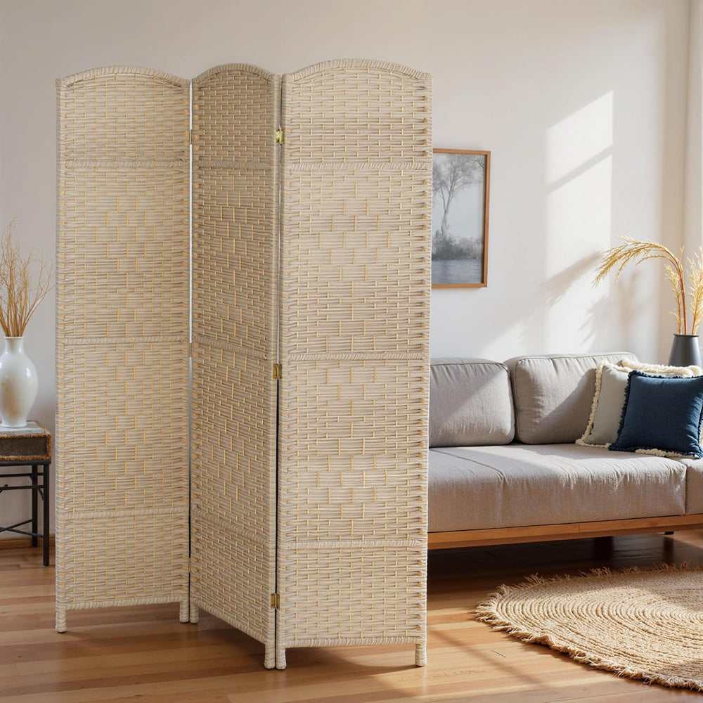 HOMCOM 3 Panel Room Divider 6 Ft Privacy Screen Hand-Woven Washed Oak