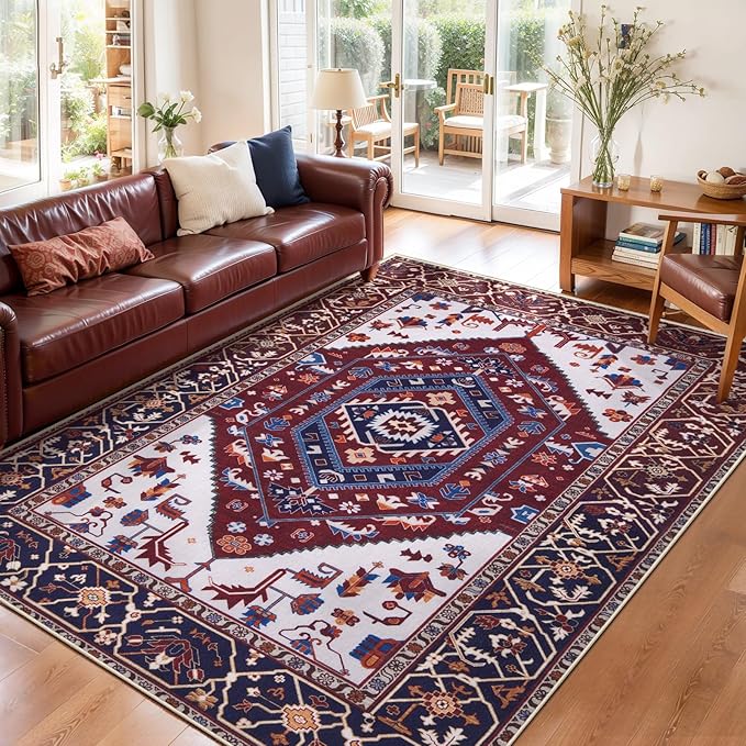 SERISSA Area Rug 3x5 Boho Rugs for Bedroom, Washable Non-Slip Living Room Rug
