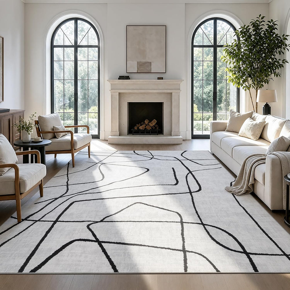 YIHOUSE 8x10 Washable Modern Abstract Black White Area Rug
