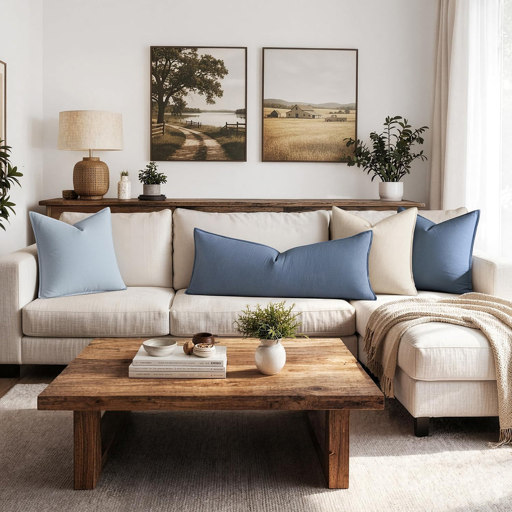 MIULEE Decorative Linen Lumbar Pillow Cover 14x36 Inch Blue Ashes