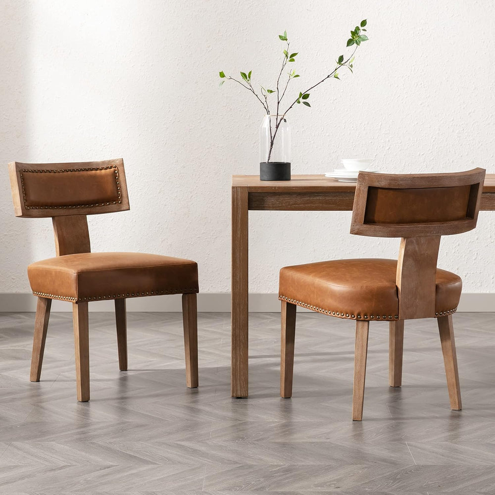 Mid Century Modern Dining Chairs Set of 2 PU Leather Upholstered Kitchen Side...