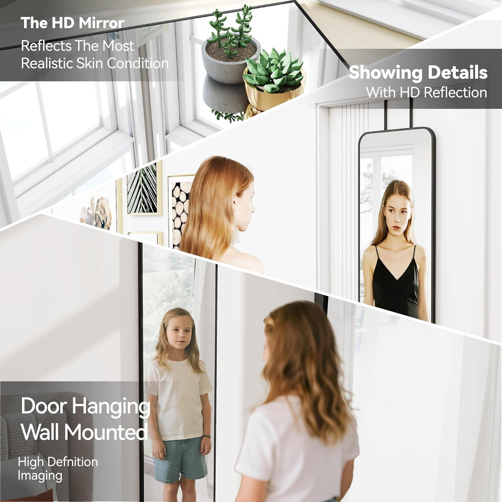 SCWF-GZ 47x14 Mirror Rectangle Full Body Length Door Hanging Wall Mounted Met...