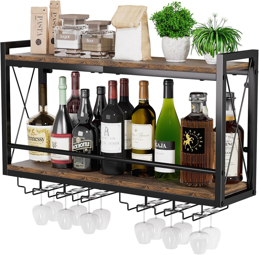 Shikha LED Wall Mounted Wine Rack with Glass Holder for Home Bar Kitchen | 31...