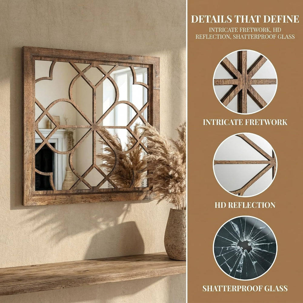 Set of 2 18 Inch Large Square Maroon Window Pane Wall Mirrors, Shatterproof R...
