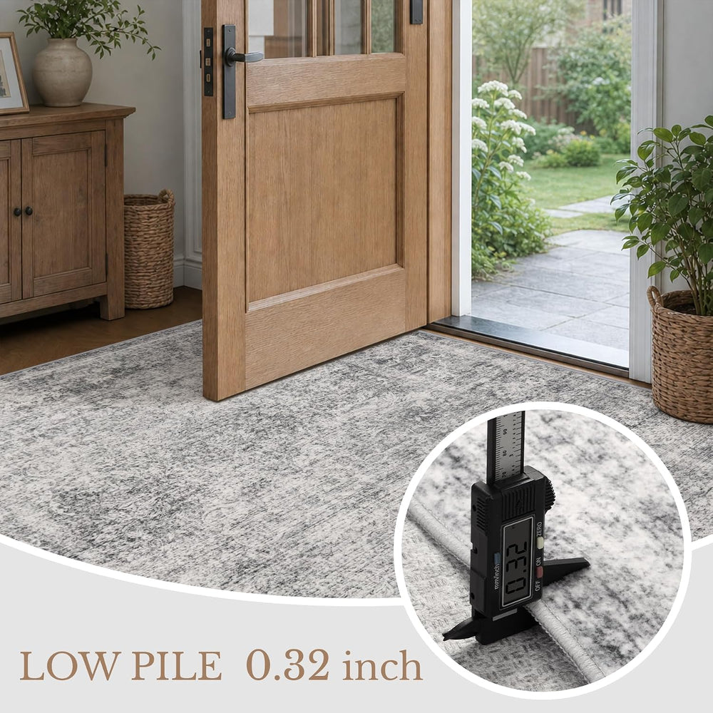 8x10 Area Rug Living Room:Washable Vintage Abstract Carpet Black Grey