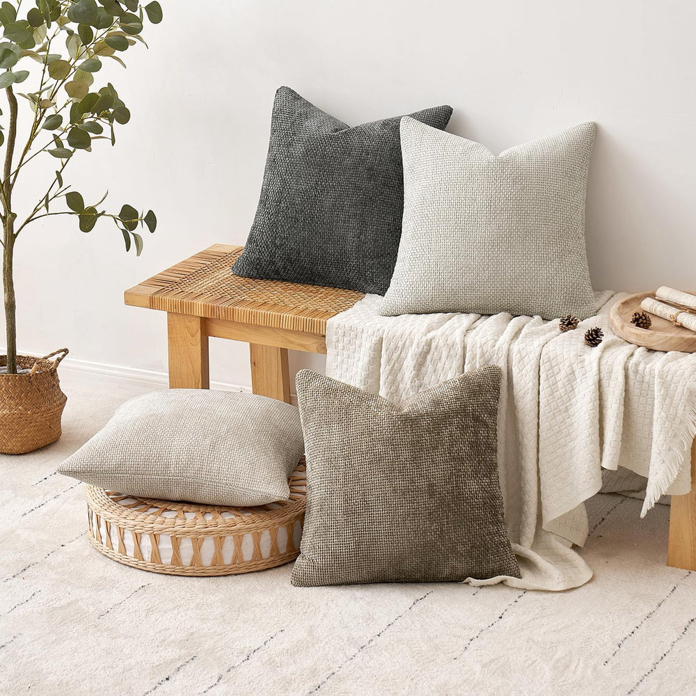 MIULEE Soft Decorative Chenille Pillow Covers Neutral 20x20 Pack of 4
