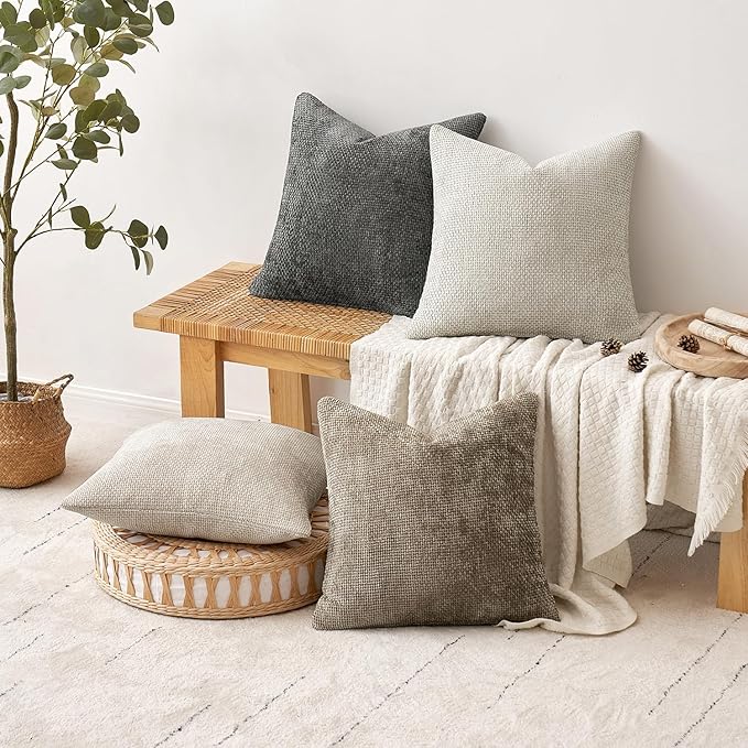 MIULEE Pack of 4 Couch Throw Pillow Covers 24x24 Inch Neutral Soft Decorative