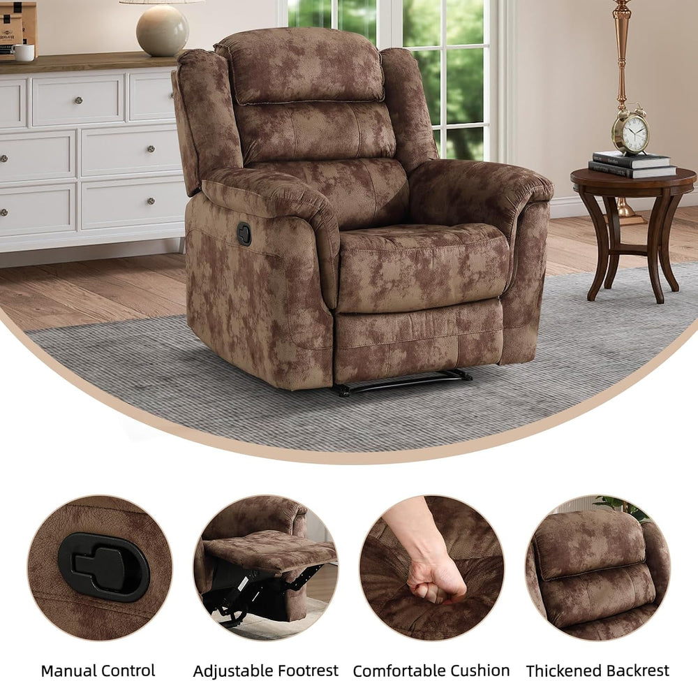 EBELLO Manual Recliner Chair, Soft Fabric Recliner Sofa with Overstuffed Armr...