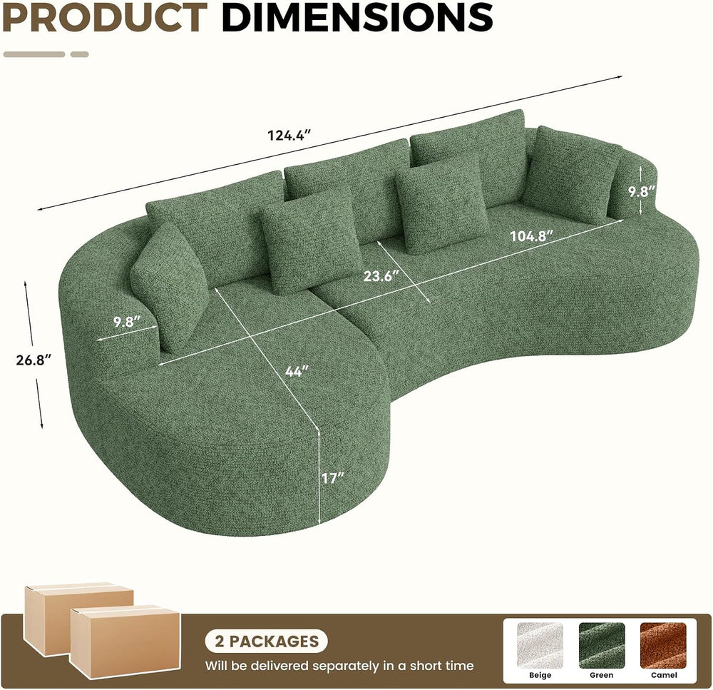 126" Oversized Curved Sectional Sofa for Living Room, Boneless Modern Co...