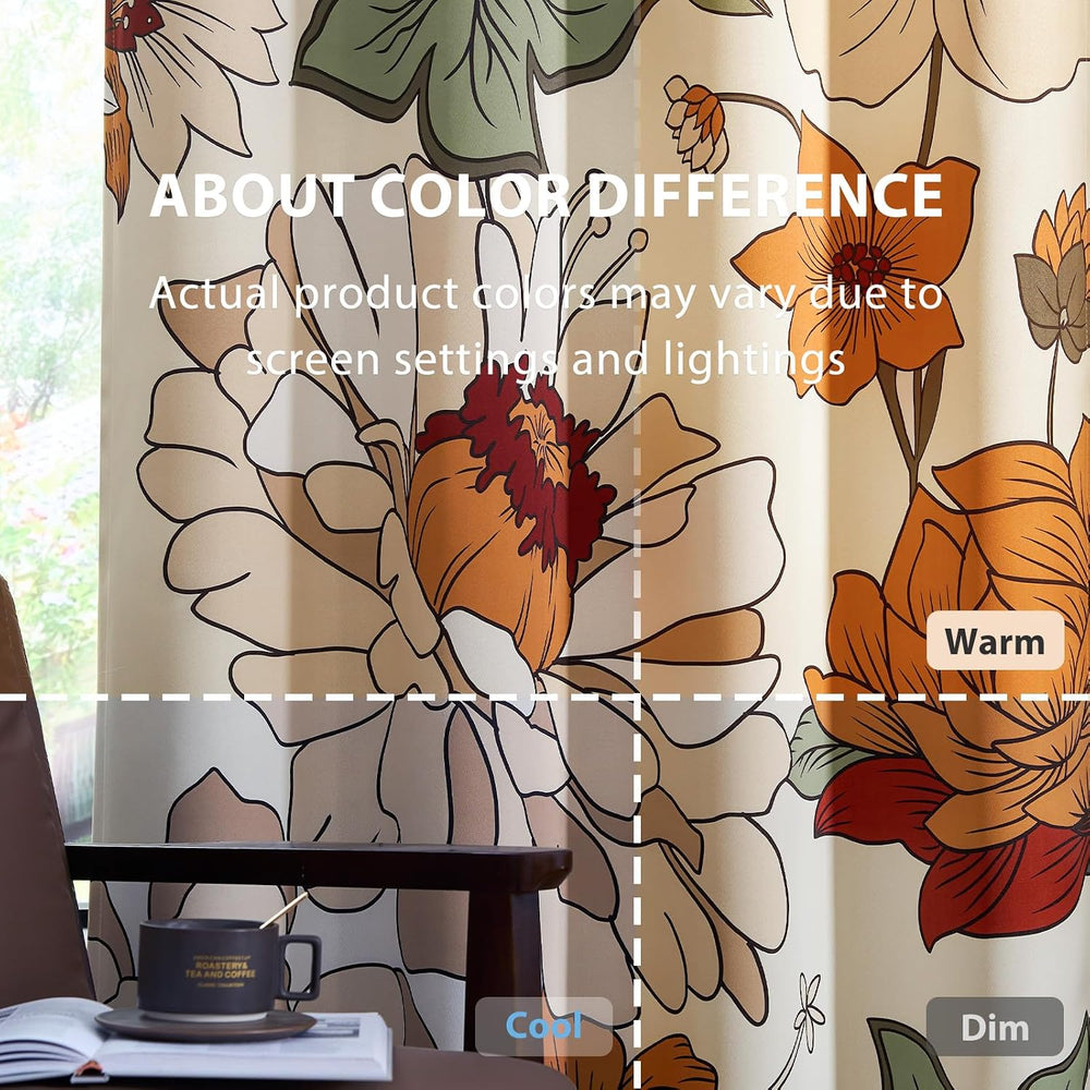 jinchan Beige Boho Floral Blackout Curtains 84 Inch Grommet 2 Panels