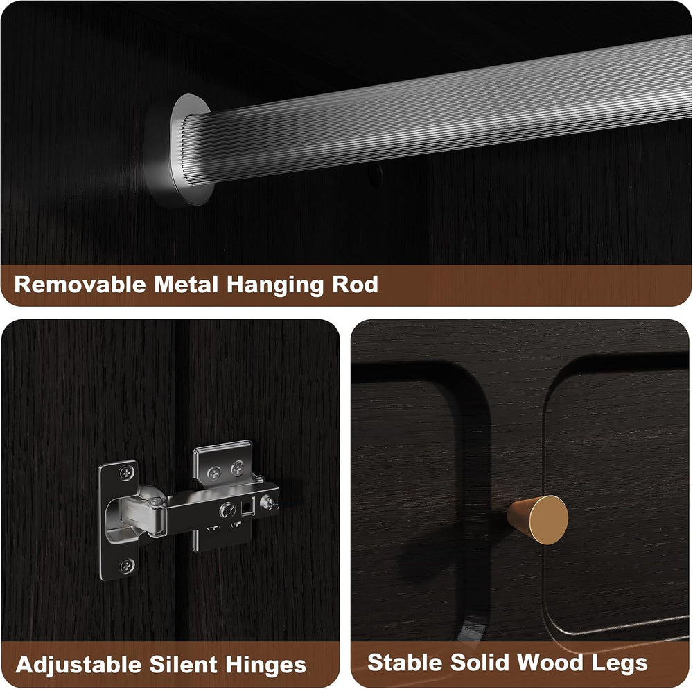 71" Wardrobe Closet Mid-Century Modern Style,Black
