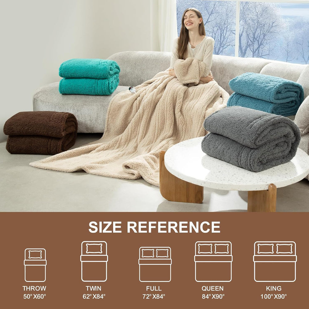 Heated Blanket Queen Size Single Control with Fast Heating, Brown