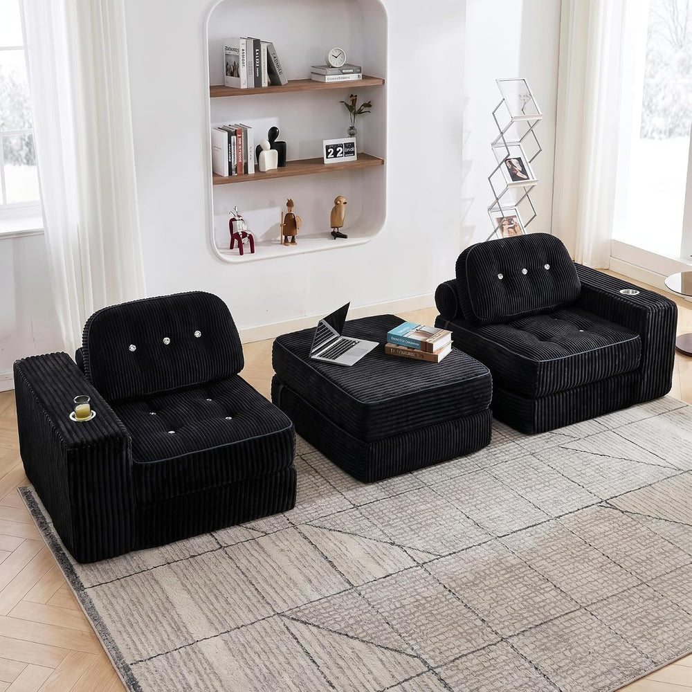 Folding Futon Sleeper Sofa Bed Chair, No Assembly, Black 3 | Dual-layer flann...