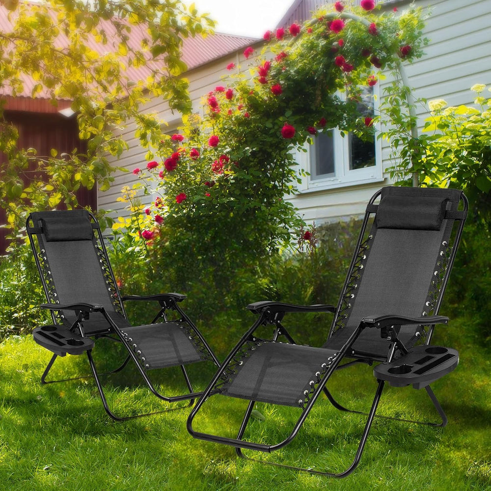 Nazhura Set of 2 Relaxing Recliners Patio Chairs Adjustable Steel Mesh Zero G...