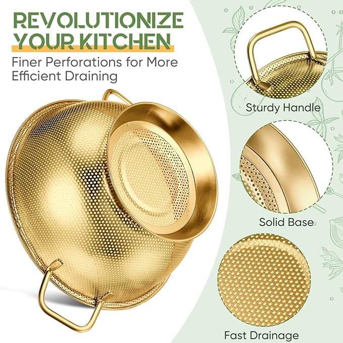 Bokon 3 Pcs Stainless Steel Colander Set Colander Bowl and Sieves 1/3/5 Quart