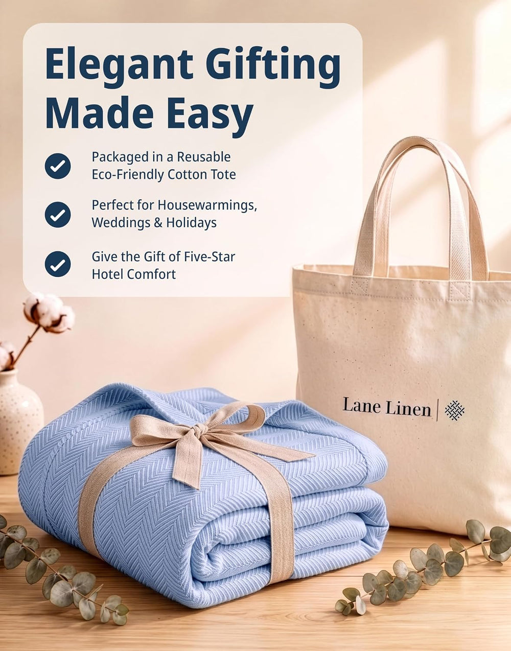 LANE LINEN Blankets Queen Size, 100% Cotton Textured Herringbone Weave