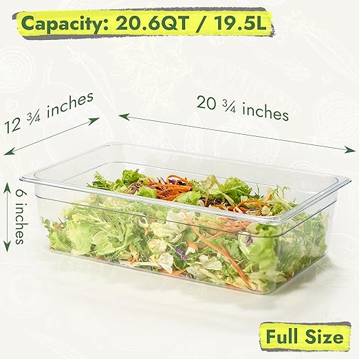 CURTA 4-Pack Full Size 6" Deep NSF Polycarbonate Food Pans