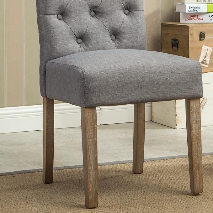 Roundhill Furniture Habit Grey Solid Wood Tufted Parsons Dining Chair (Set of...