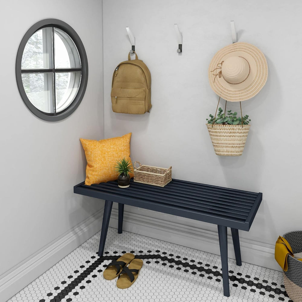 Plank+Beam Rectangular Entryway Bench, Mid-Century Modern, 41.25", Black