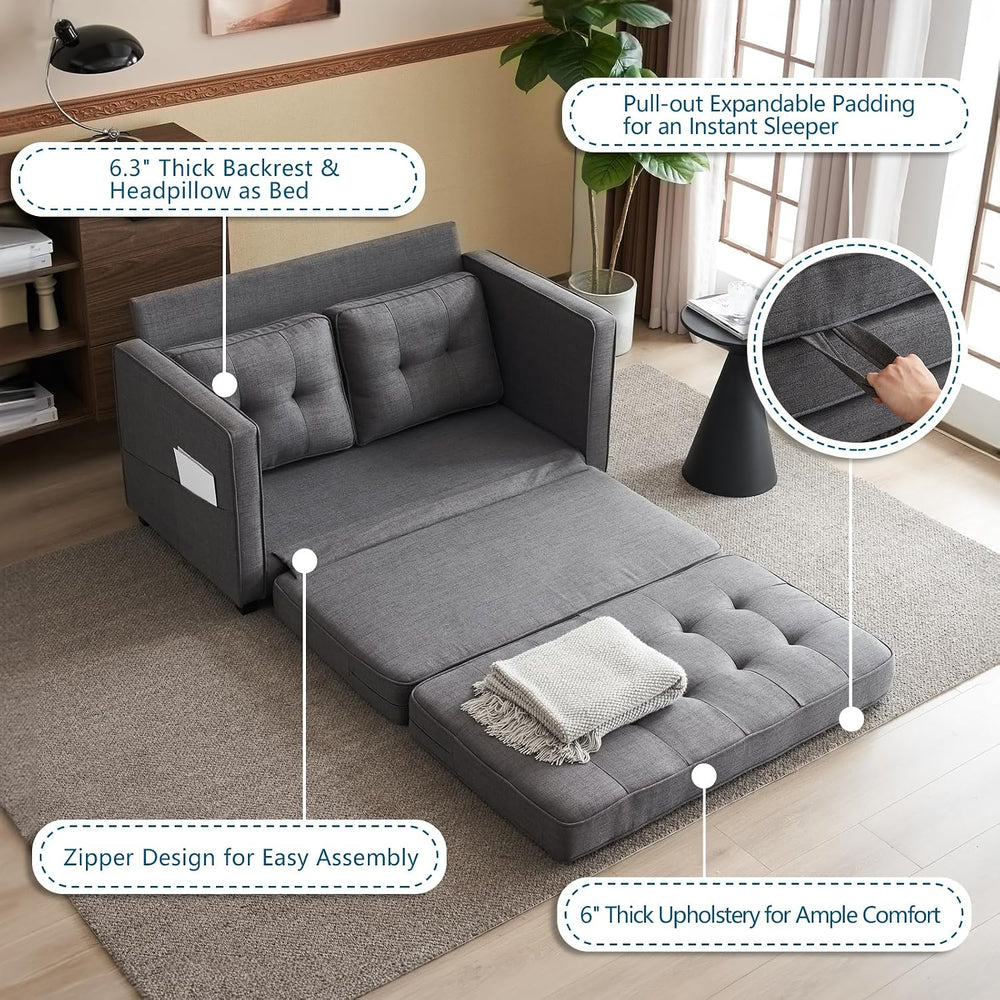 VINGLUpgraded Loveseat Sleeper, 53.5"W 83"L Convertible Sofa Bed Co...