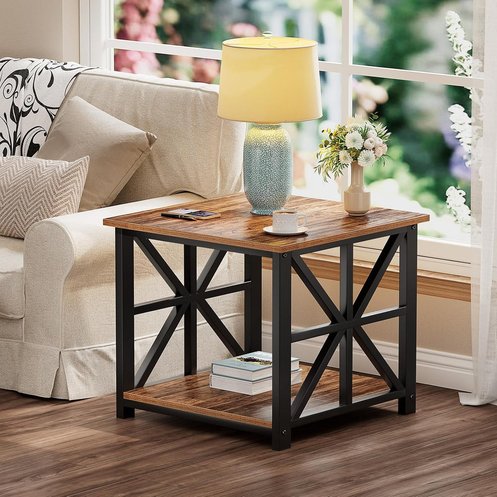 GreenForest Large End Table with X-Shaped Metal Frame for Living Room | Rusti...