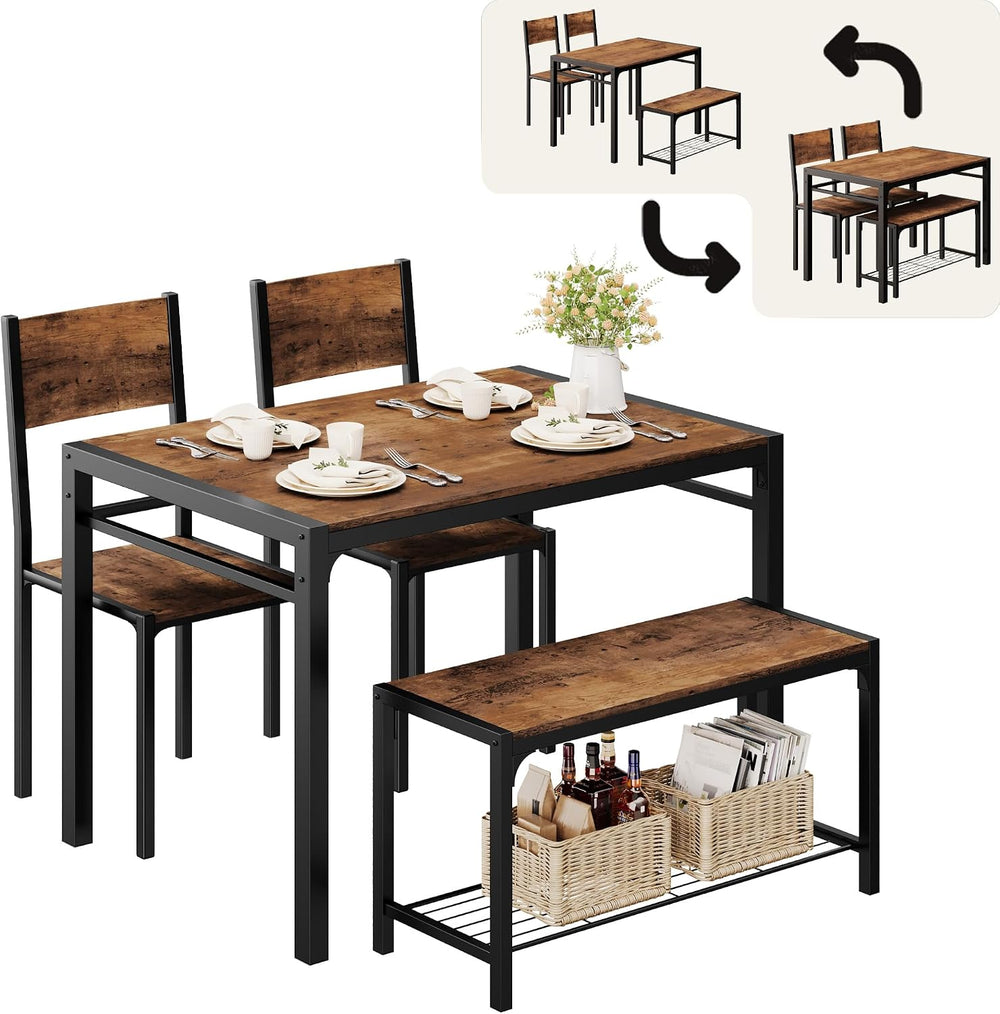 Shahoo Kitchen Table and 2 Chairs for 4 with Bench | 4 Piece Dining Sets for ...